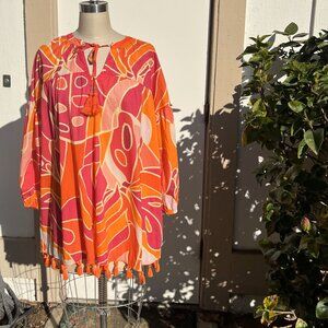 CHRISTIAN SIRIANO Pink Orange Abstract Print Bohemian Women's Blouse